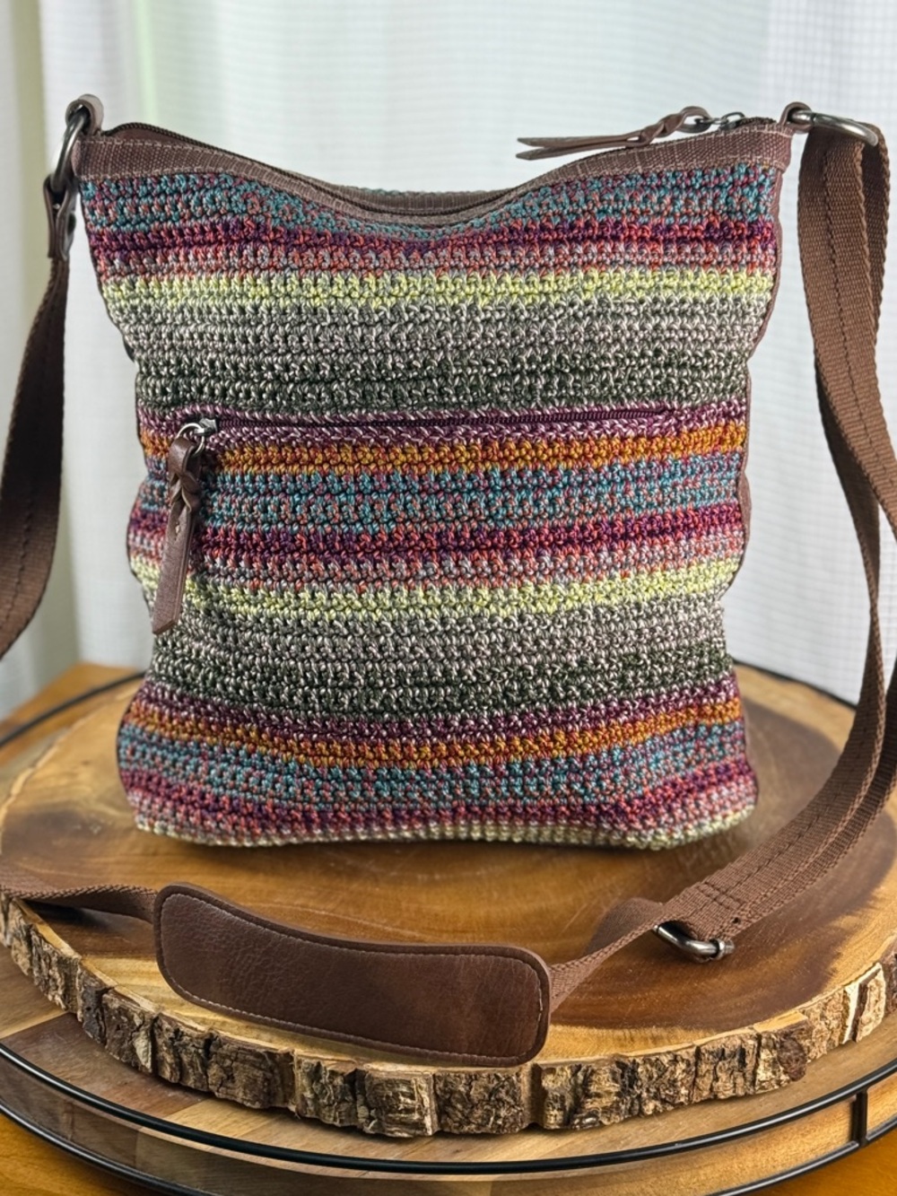 The Sak Lucia Crochet Medium Crossbody - Boho Striped Multicolor Hobo Bag